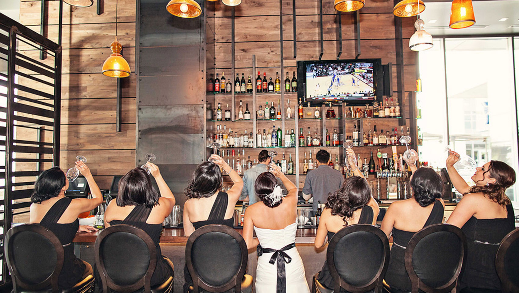 Bridal Party with wine