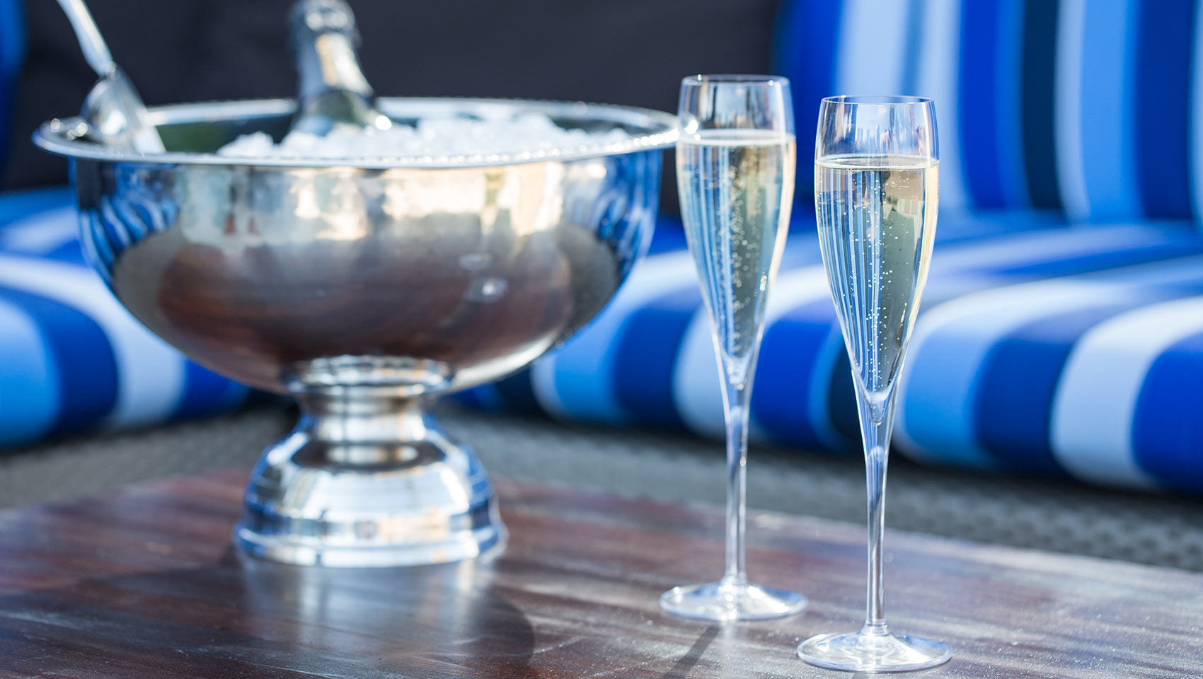 Close up of 2 champagne glasses