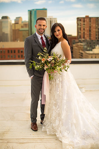 Newlyweds on roof